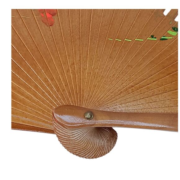 VTG Wood & Fabric Hand Painted Floral Spanish Hand Fan Cutout Design 16x9 Unique - Picture 9 of 15
